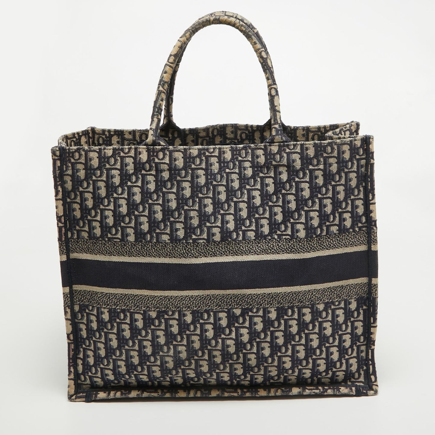 DIOR Navy Blue Oblique Embroidered Canvas Large Book Tote