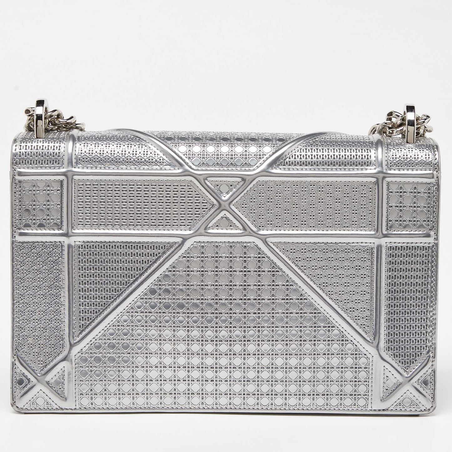 DIOR Silver Microcannage Patent Leather Medium ama Flap Shoulder Bag