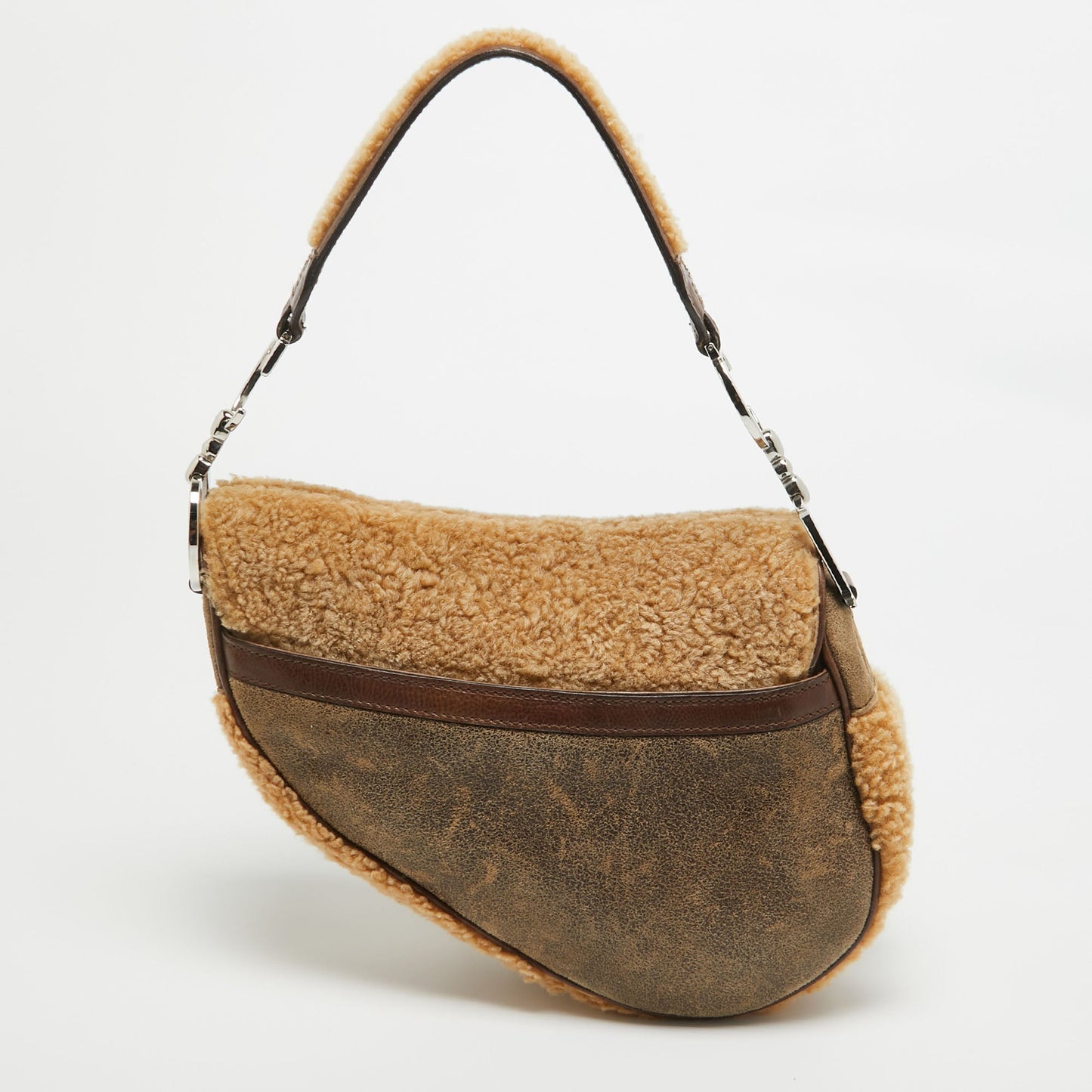 DIOR Beige/Brown Shearling and Leather Saddle Bag