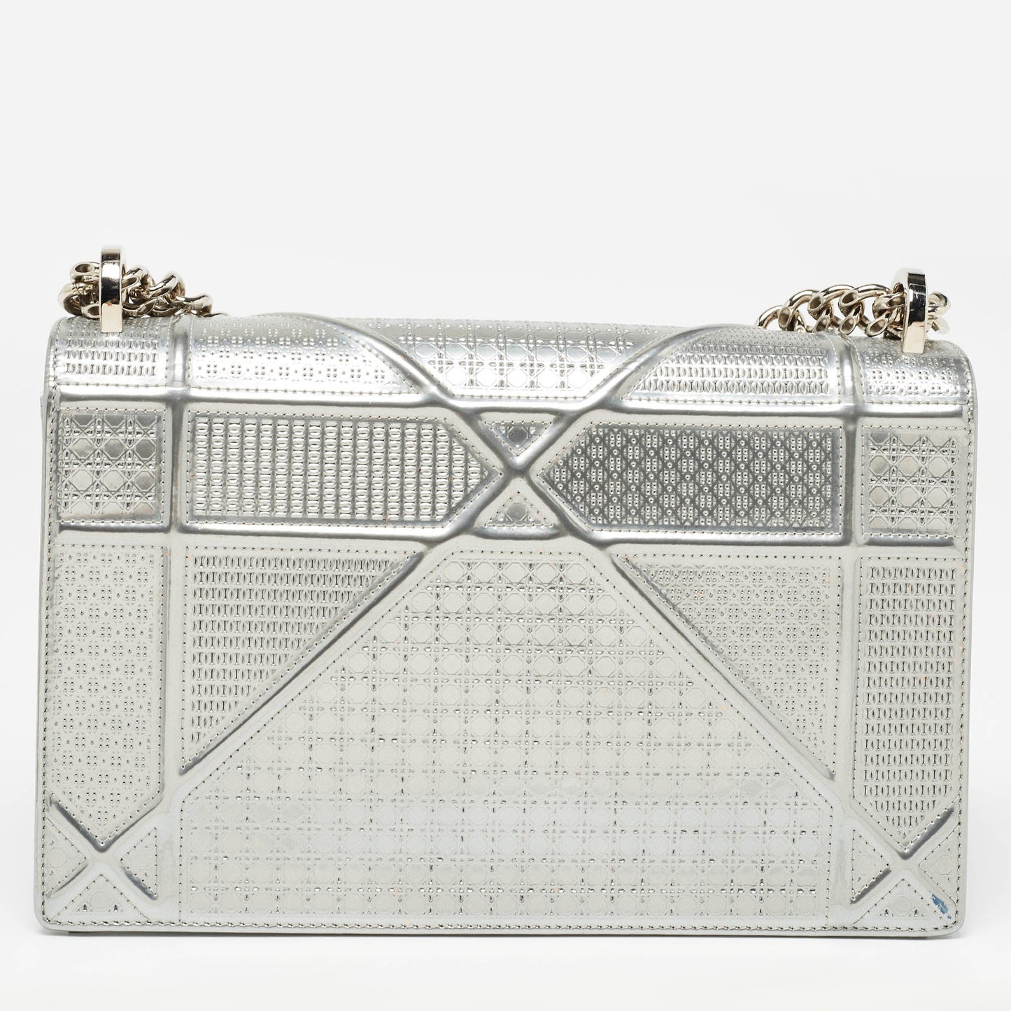 DIOR Silver Micro Cannage Patent Leather Medium ama Shoulder Bag