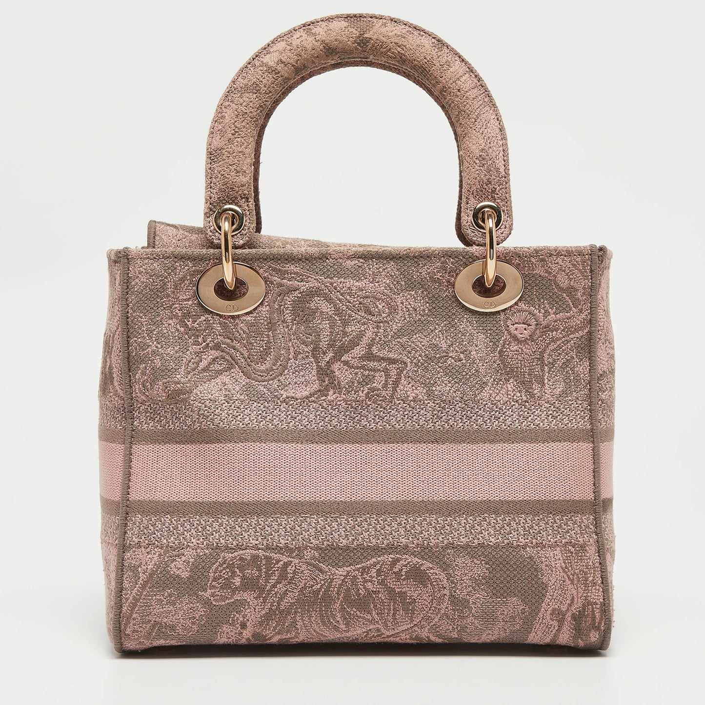 DIOR Pink/Grey Embroidered Canvas Medium Lady D-Lite Tote