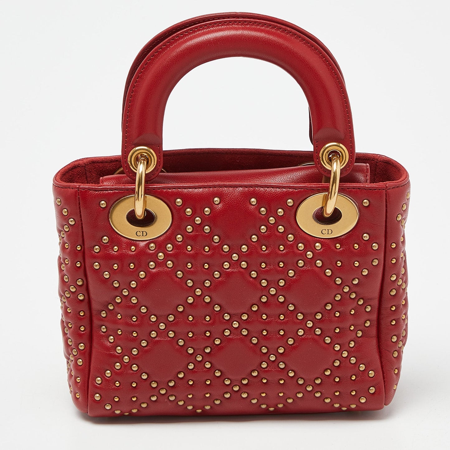 DIOR Red Leather Mini Lady Studded Tote