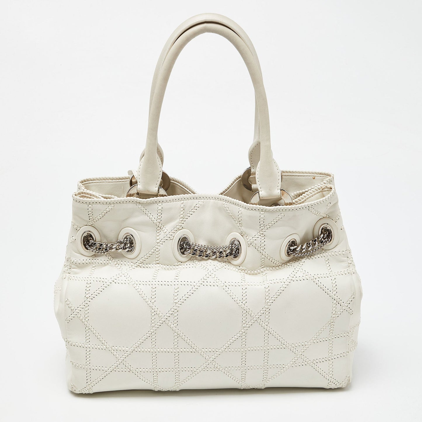 DIOR White Cannage Leather Chri Chri Chain Tote