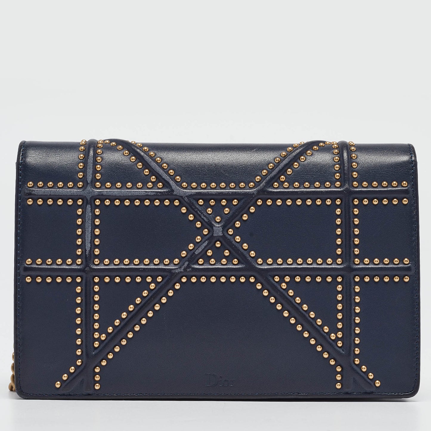 DIOR Navy Blue Leather Studded ama Wallet on Chain