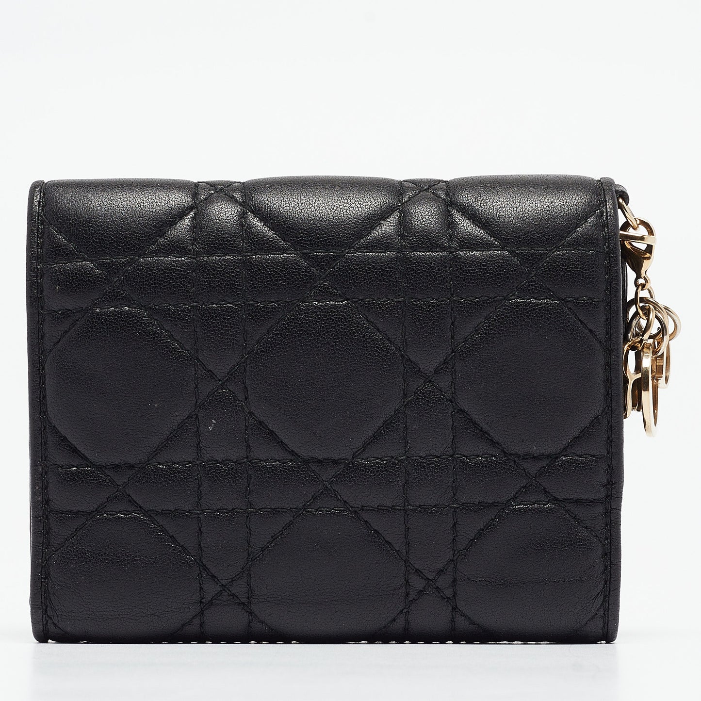 DIOR Black Cannage Leather Lady Trifold Wallet
