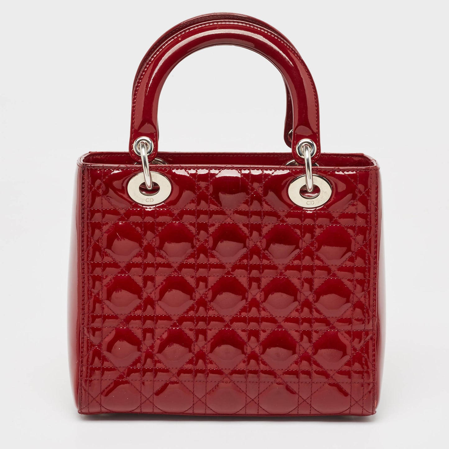 DIOR Red Cannage Patent Leather Medium Lady Tote