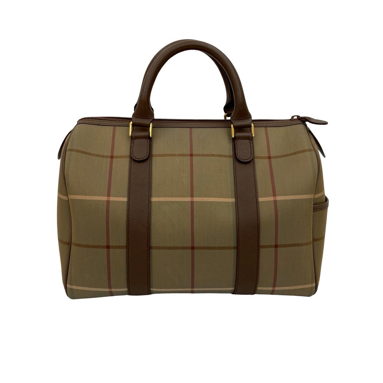 Burberrys Shadow Horse Logo Nova Check Canvas Leather Handbag