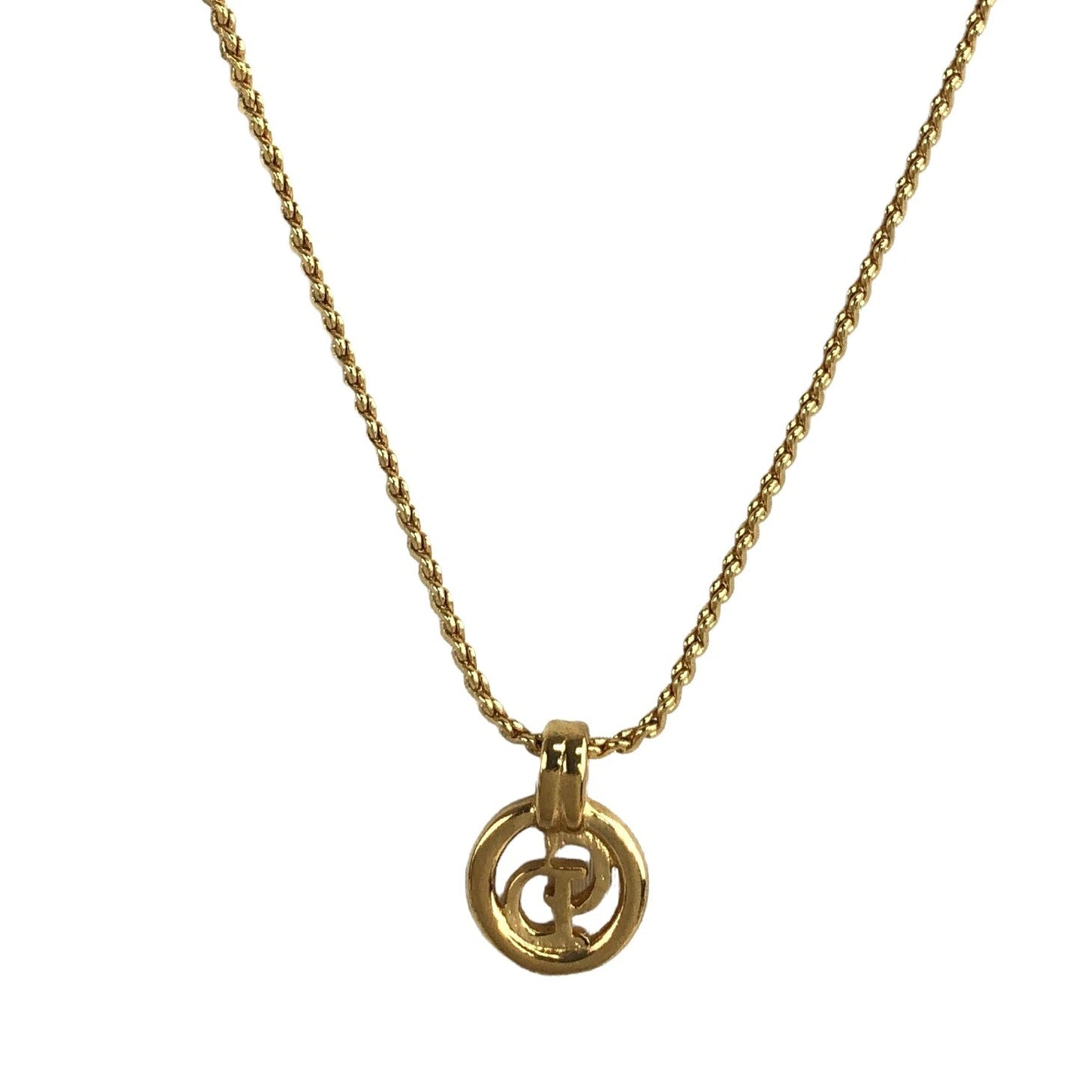 Christian Dior CD Logo Necklace Gold Vintage 36uf24