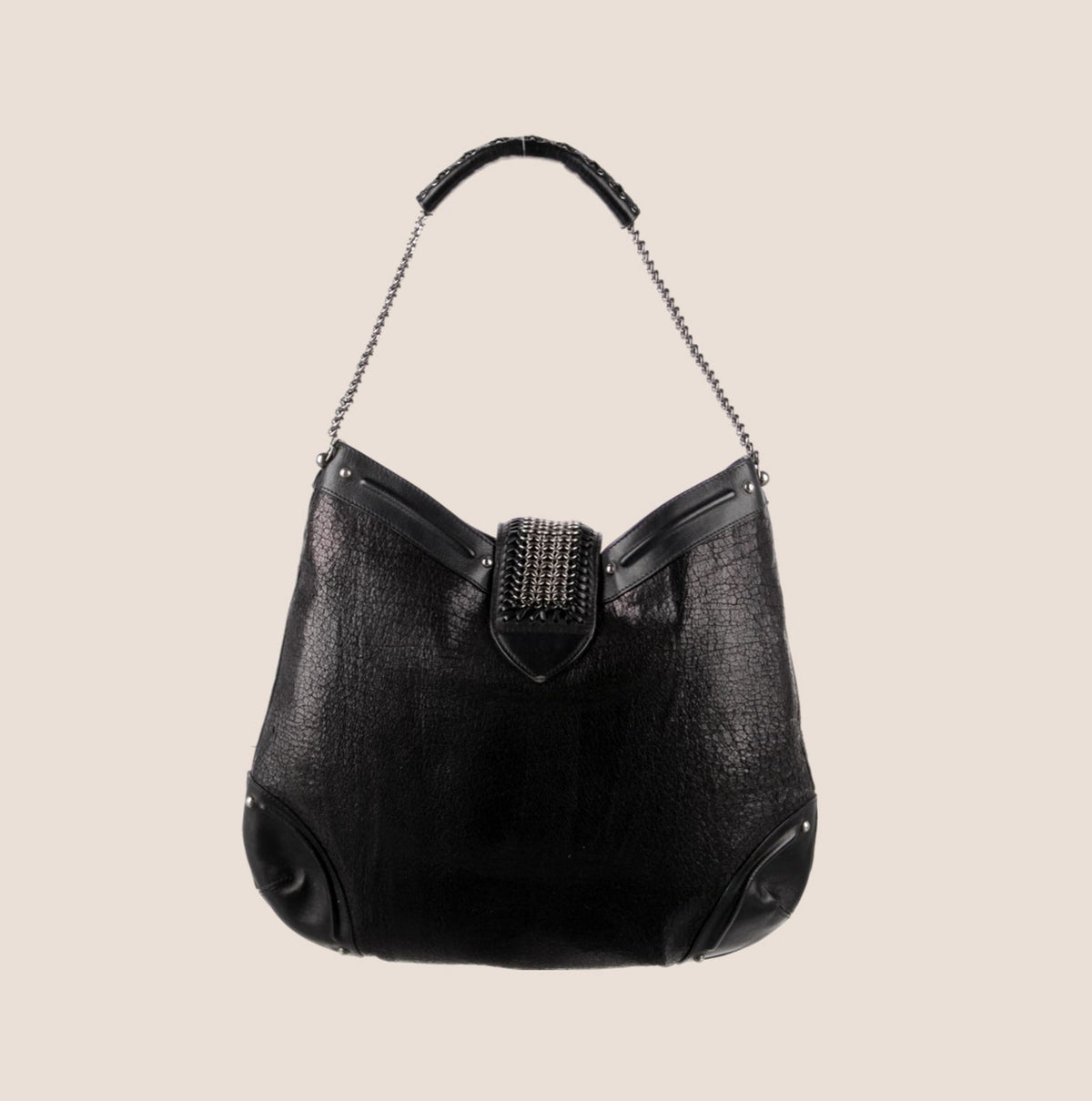 CHRISTIAN DIOR 2007 BLACK LEATHER JEANNE HOBO BAG
