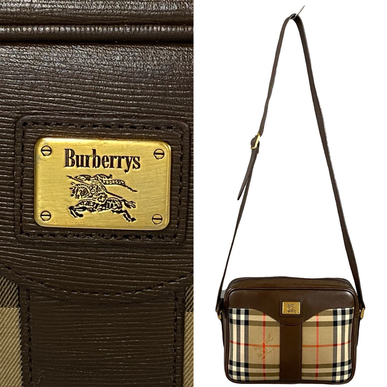 Burberrys Nova Check Shadow Horse Logo Canvas Leather Shoulder Bag