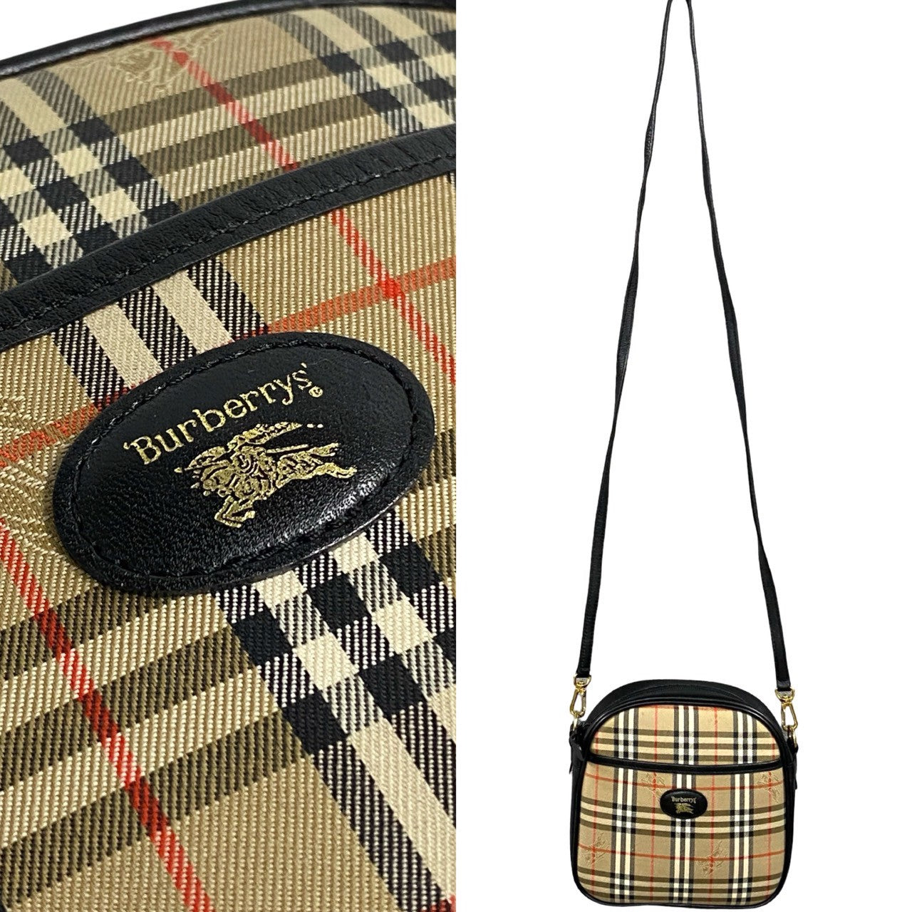 Burberrys Nova Check Canvas Leather Shoulder Bag