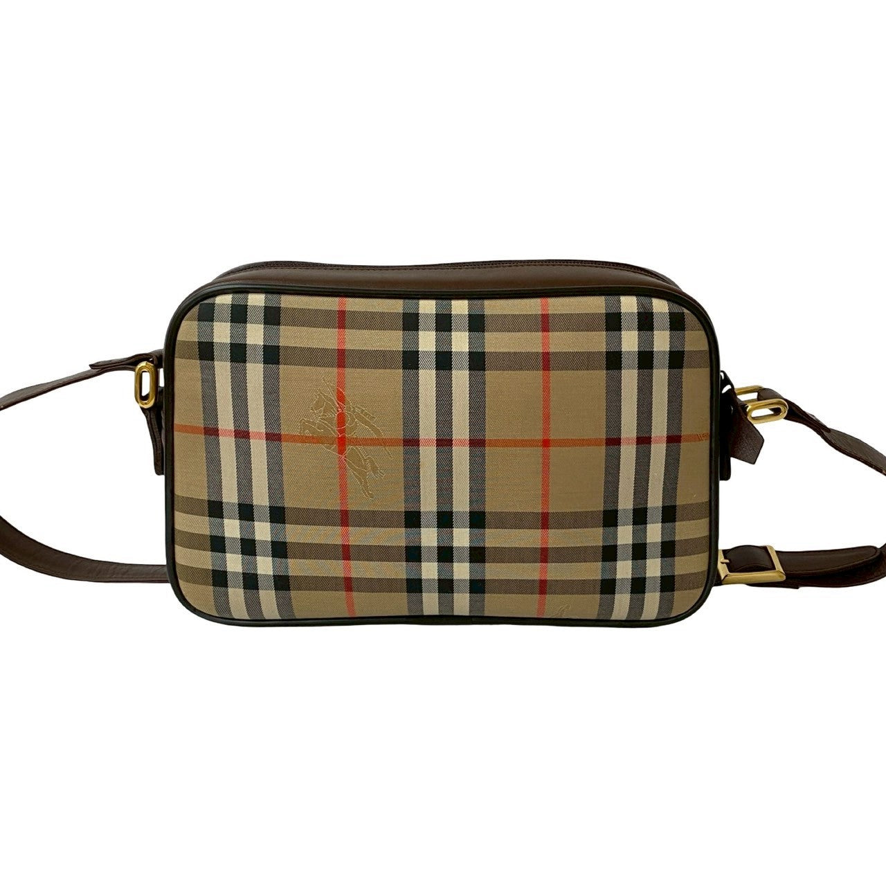 Burberrys Nova Check Canvas Leather Shoulder Bag