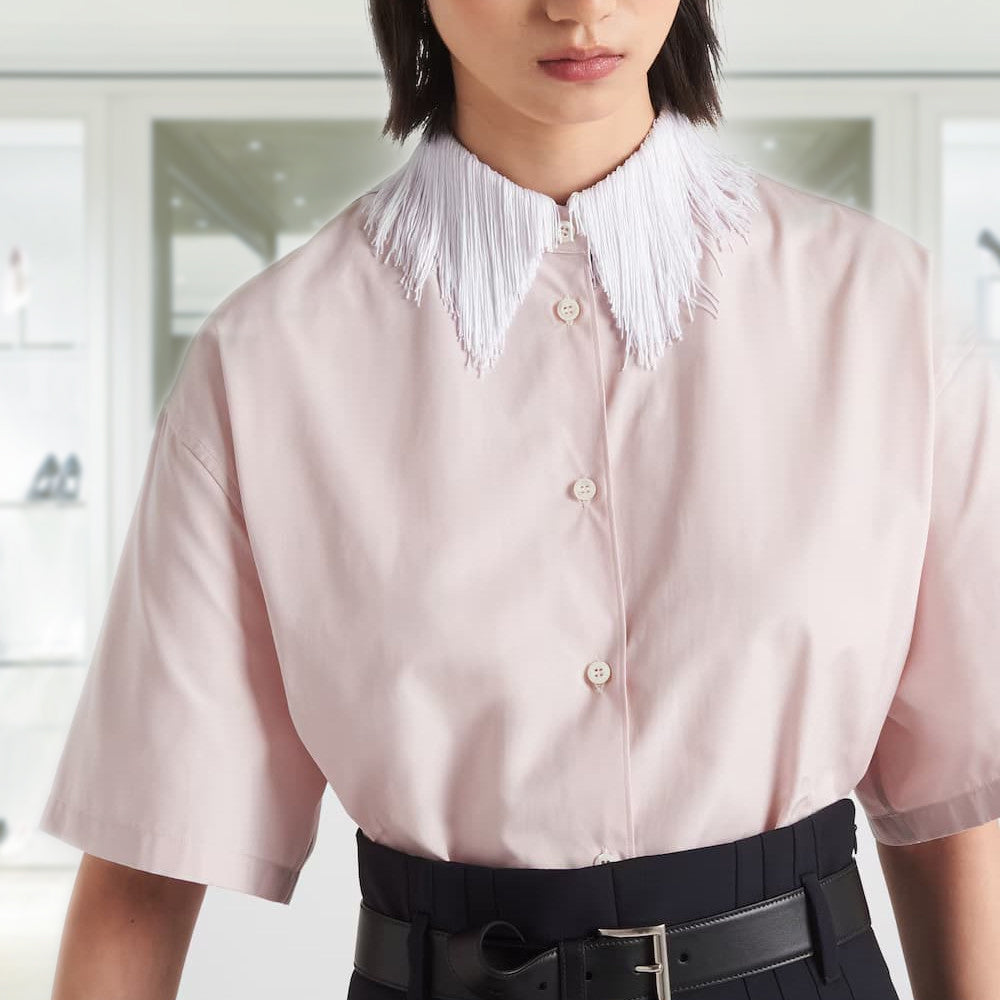 Poplin shirt with fringed collar