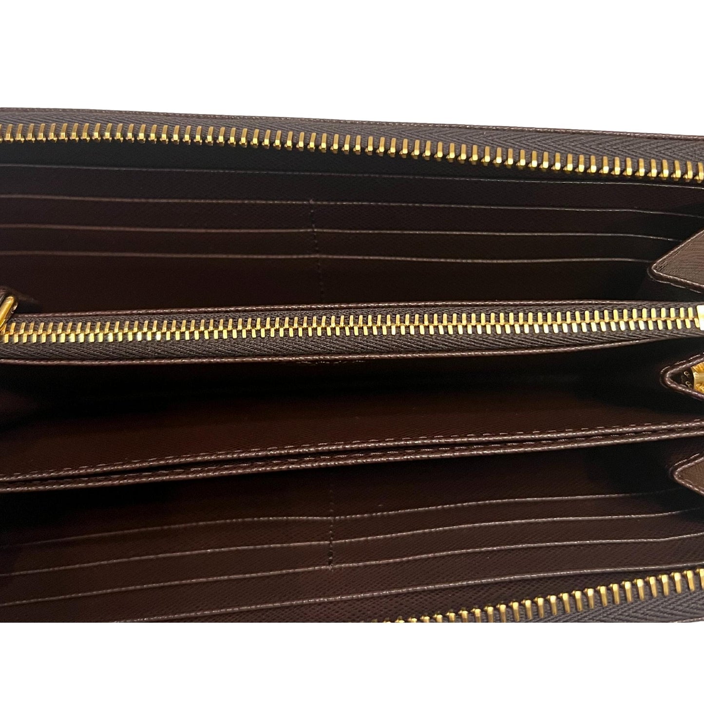 Prada Bruciato Brown Saffiano Leather Zip Around Continental Wallet