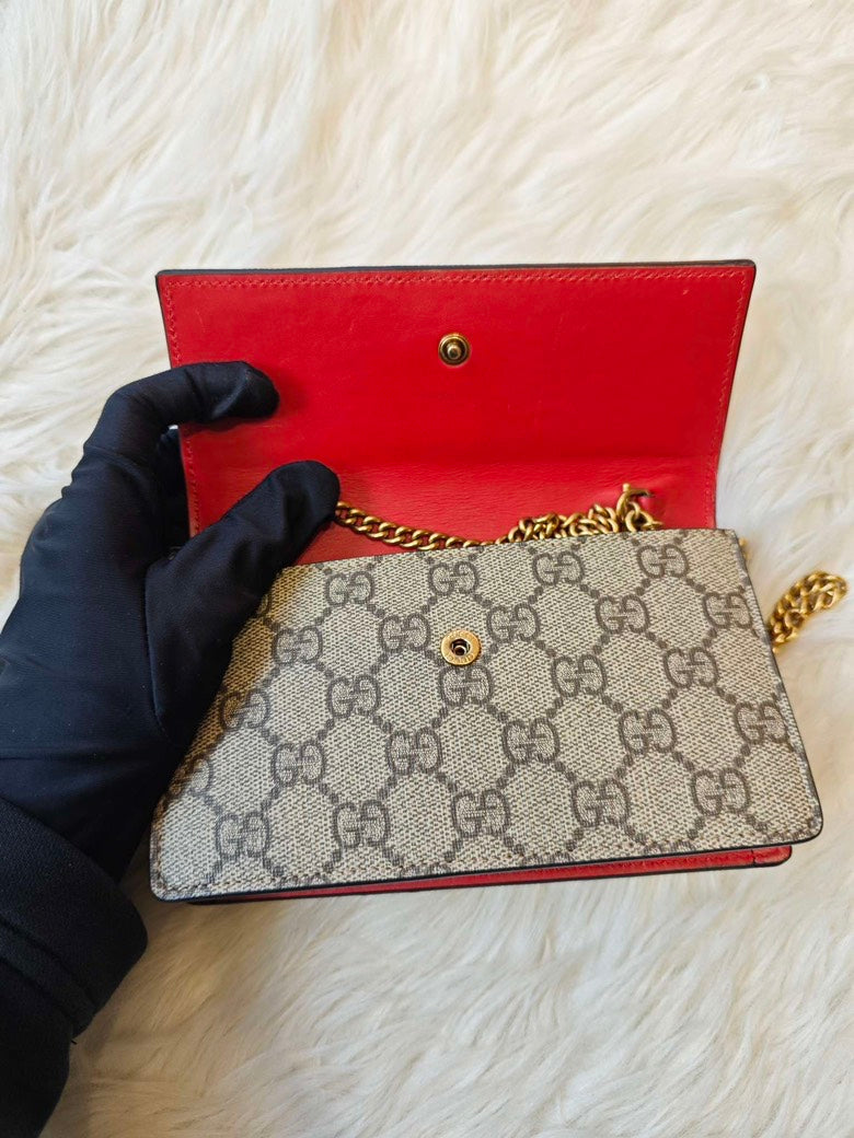 Gucci Cherry GG Supreme Beige Canvas Wallet on Chain