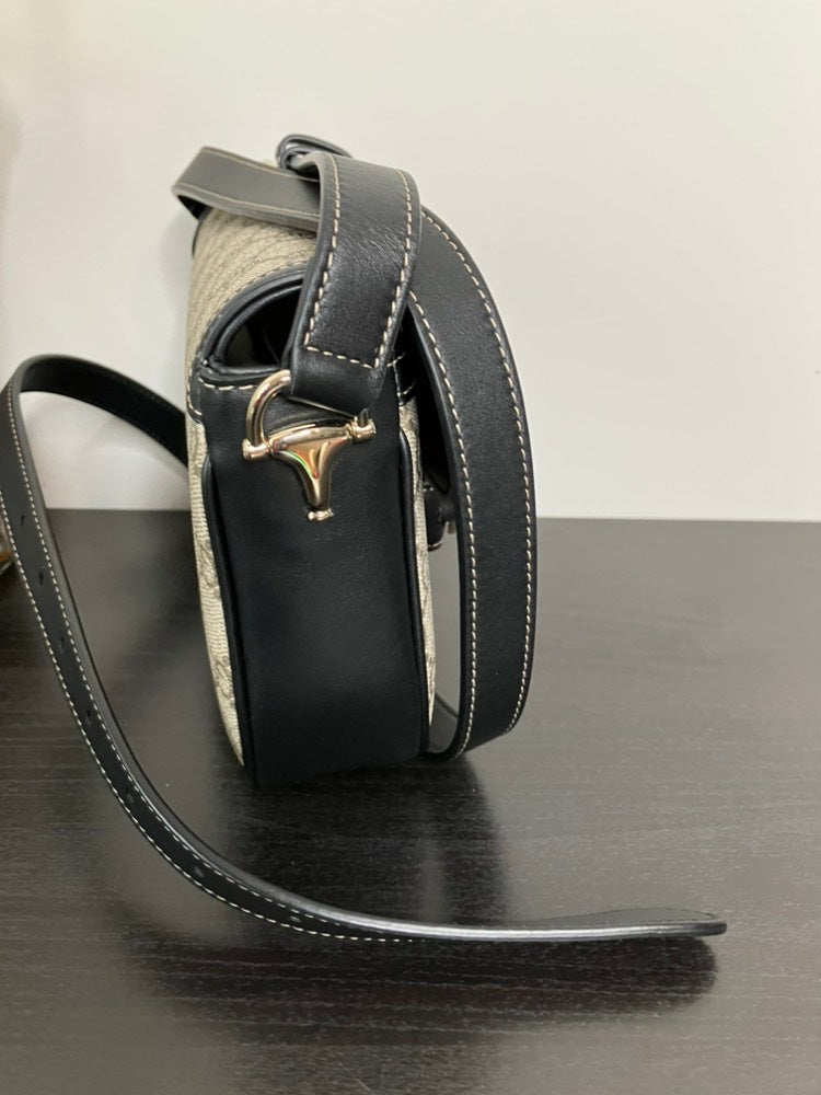 Gucci GG Canvas Horsebit Shoulder Bag Beige/Black