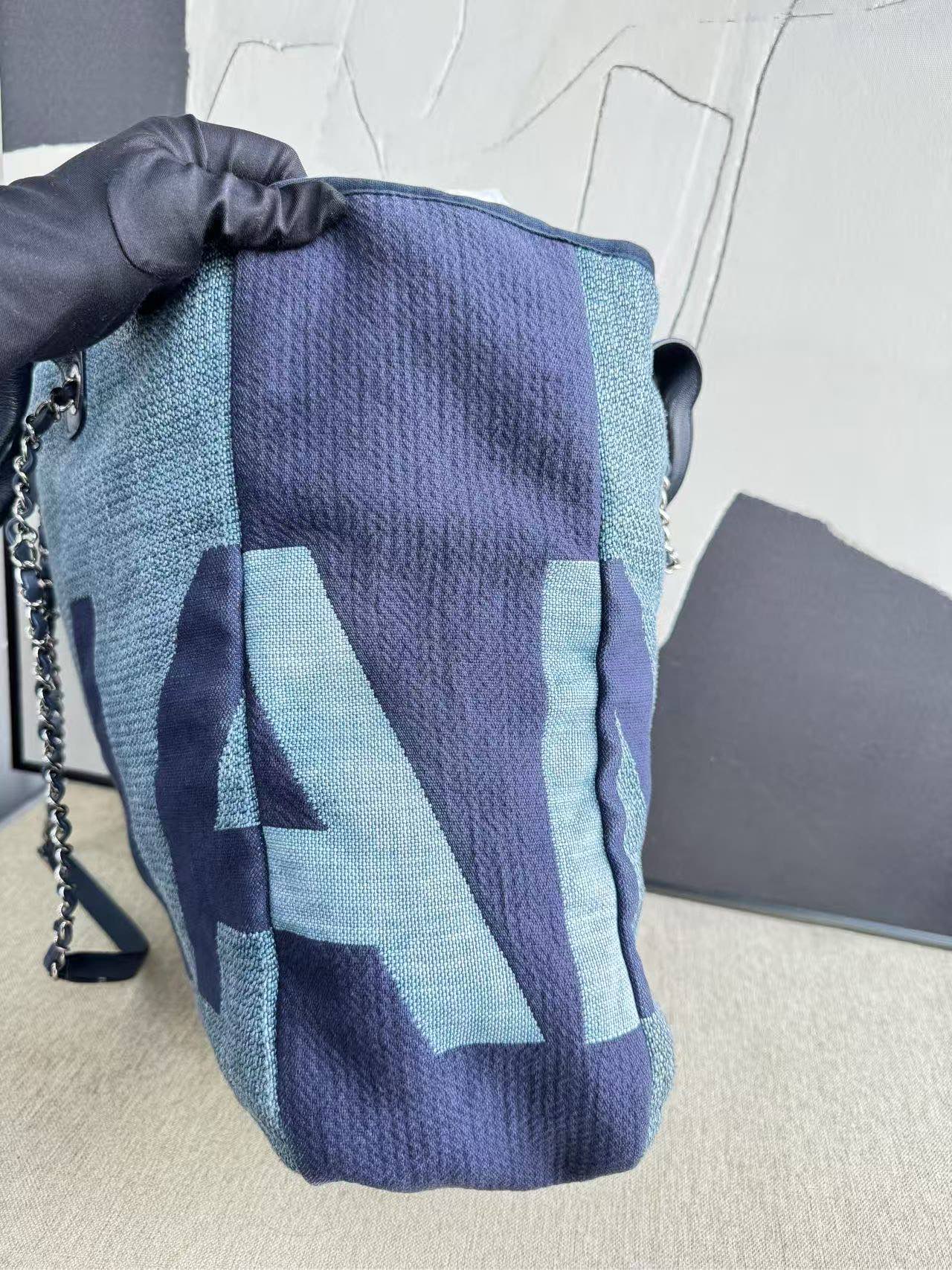 Chanel Deauville Tote Bag Blue Canvas 2018 Large