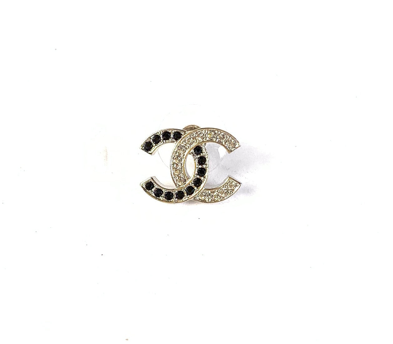 Chanel CC Logo Black and Silver Earrings B-1976