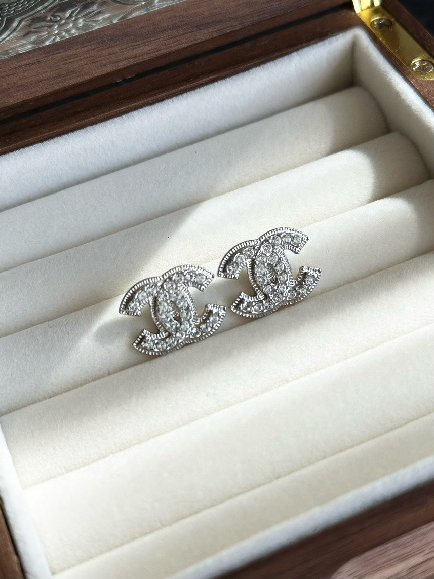 Chanel Earrings 5C Silver Crystal