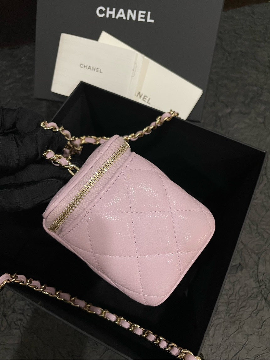 Chanel 24s Dusk Vanity Case Bag Pink Leather Handle Bag with NFC Chip Full Set