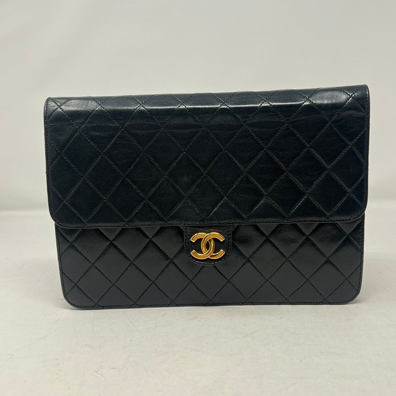 Chanel Quilted Leather Chain Shoulder Bag AE447 Black