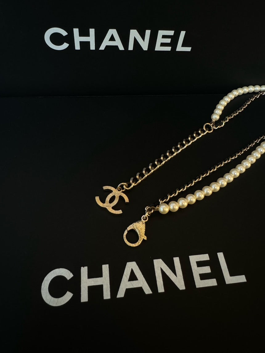 Chanel Necklace Black Gold Pearl Double-Layer Choker 21k Full Set