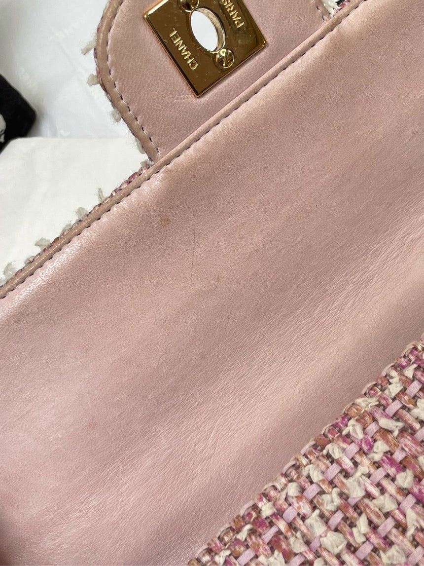 Chanel Pink Ice Grid Woolen Shoulder Bag with Card