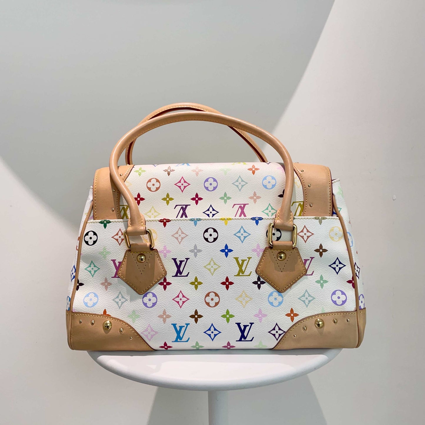 Louis Vuitton Multicolor Satchel Bag - Classic Preloved LV Handbag in White Canvas