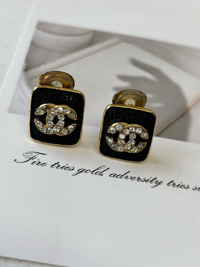 Chanel Statement Black Gold Earrings