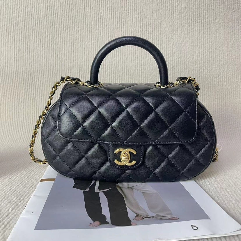 Chanel Handle Bag 5020702 Black Quilted Leather Top Handle Bag