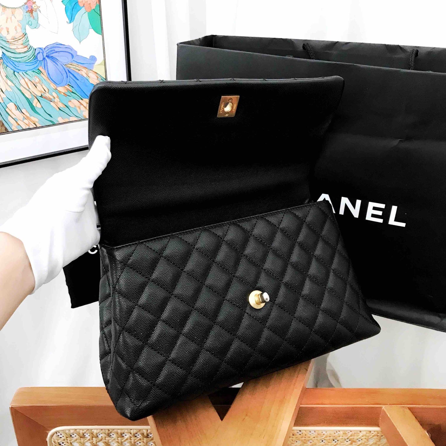 Chanel Coco Handle Black Quilted Leather Top Handle Bag