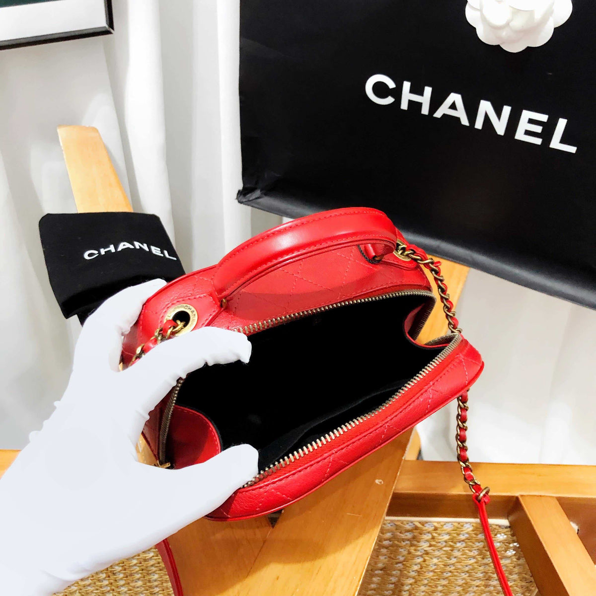 Chanel Red Leather Camera Bag -