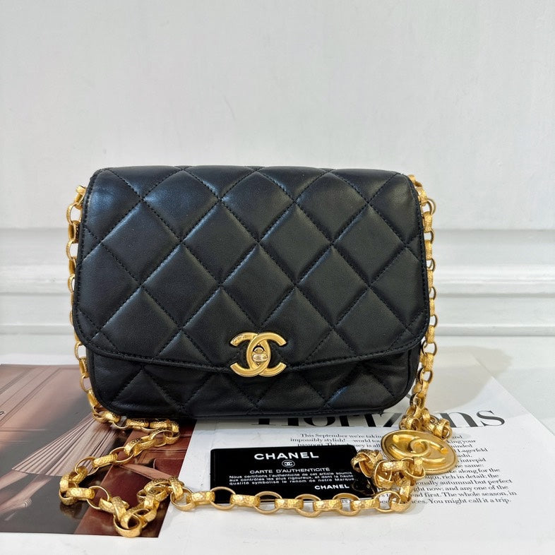 Chanel CC Coin Chain Black Flap Bag
