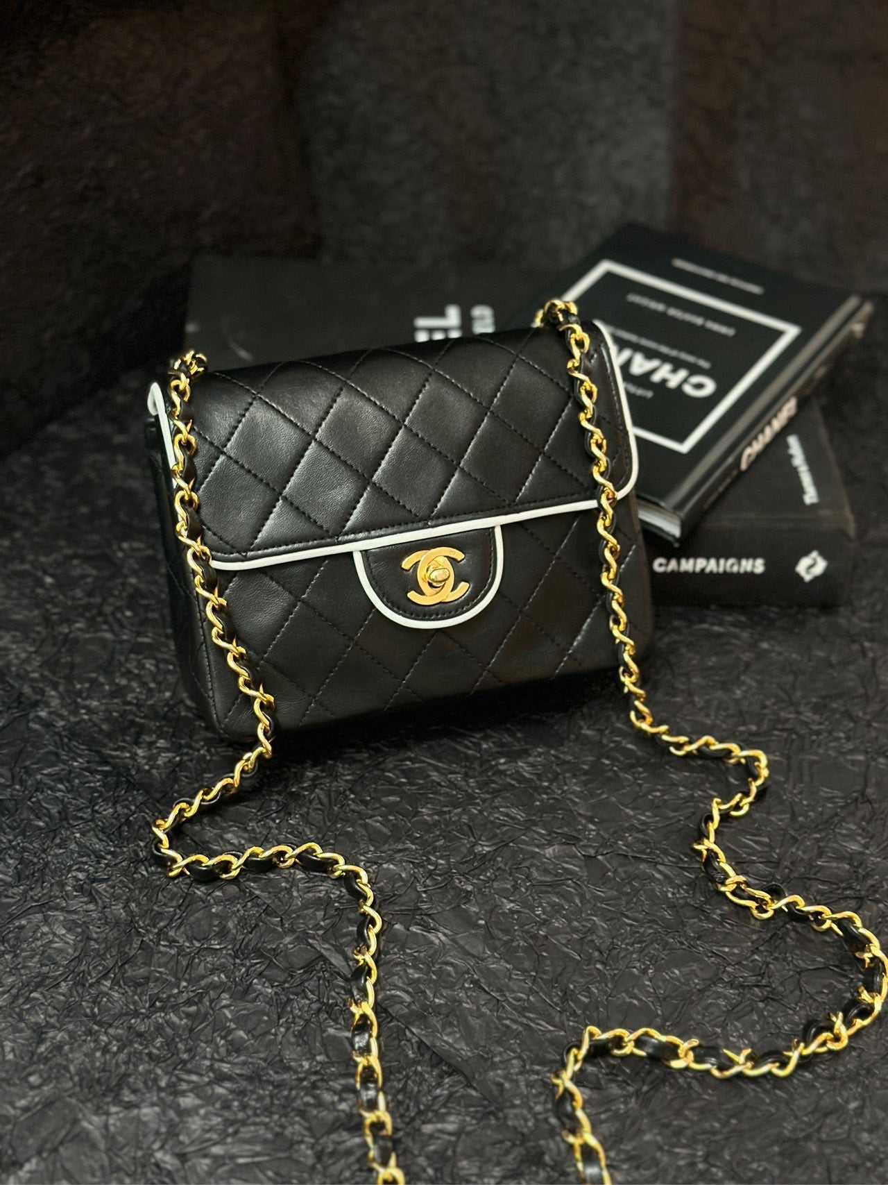 Chanel Vintage Classic Flap Mini Bag Black Leather Shoulder Bag