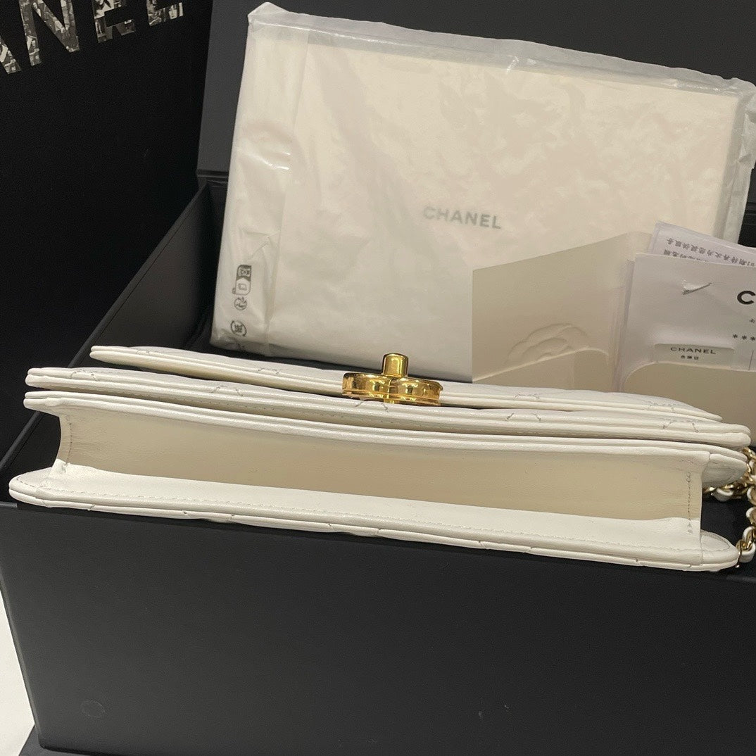 Chanel 24P Top Handle Flap Bag in White Leather