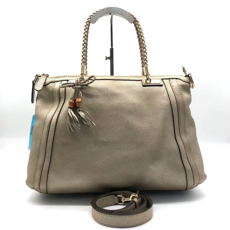 Gucci Two-Way Satchel Bag Tan lyw - Vintage Designer Shoulder Bag