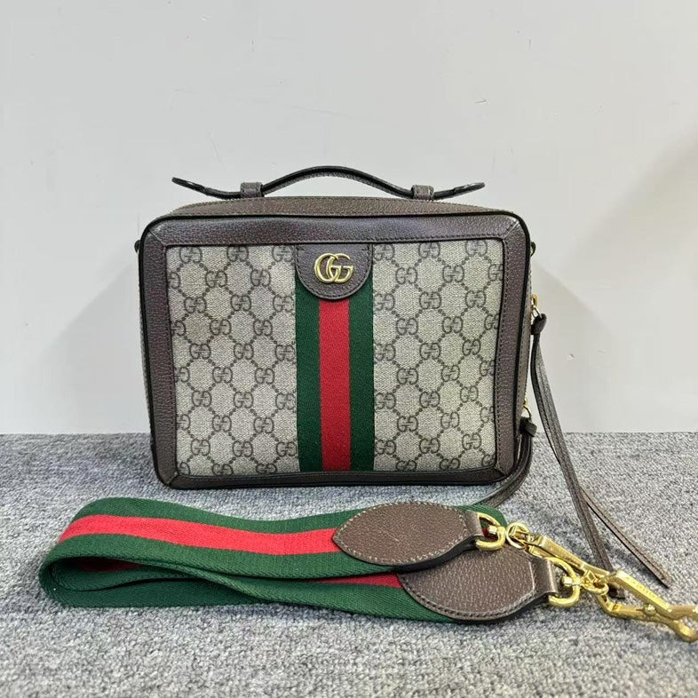 Preloved Gucci GG Supreme Box Bag Beige & Ebony Canvas Crossbody
