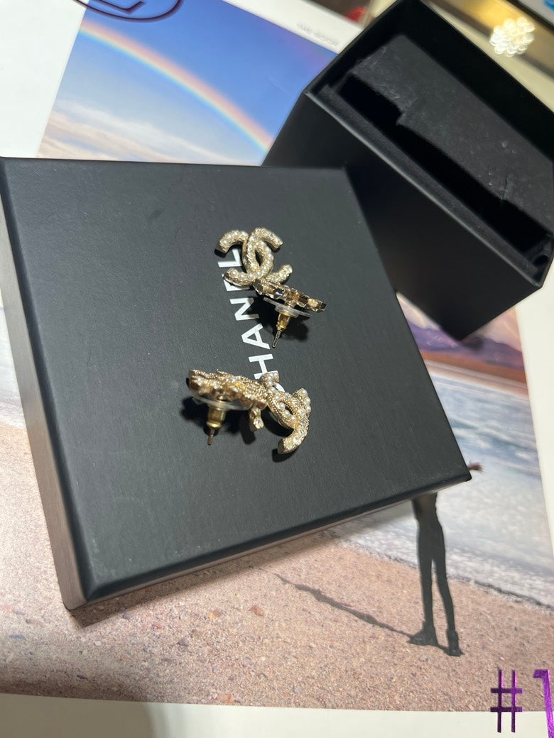 Chanel Crystal Gold Earrings