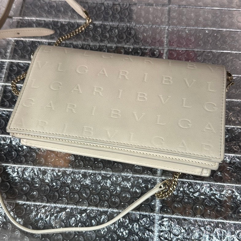 Bvlgari Embossed Beige Leather Crossbody Bag