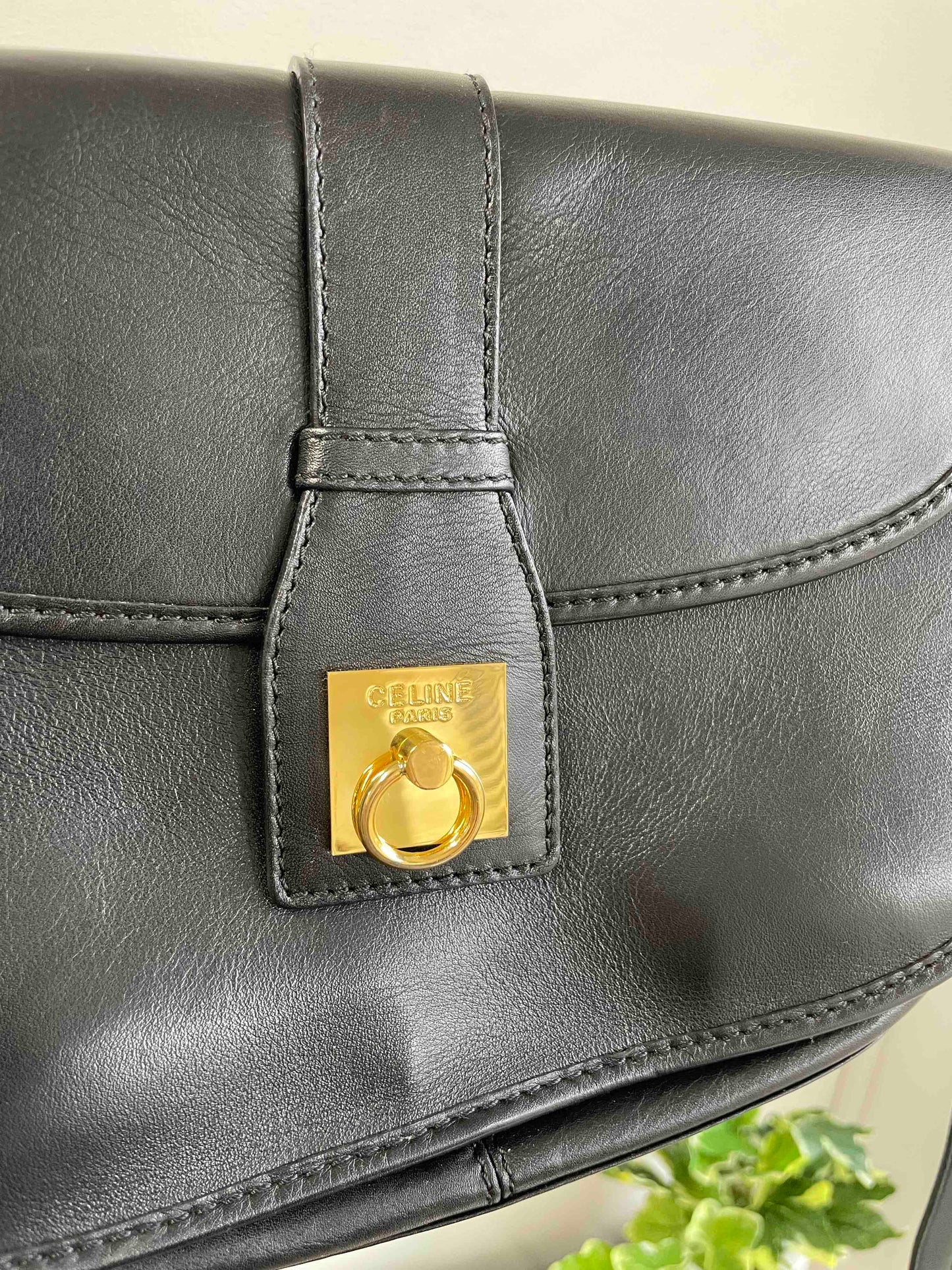 CELINE Vintage Box Black Leather Crossbody Bag