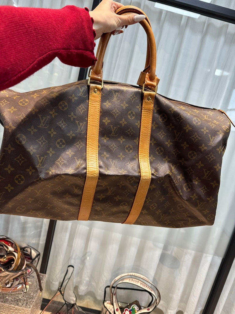 Preloved Louis Vuitton Keepall 55 Monogram Canvas Duffle Bag, Brown