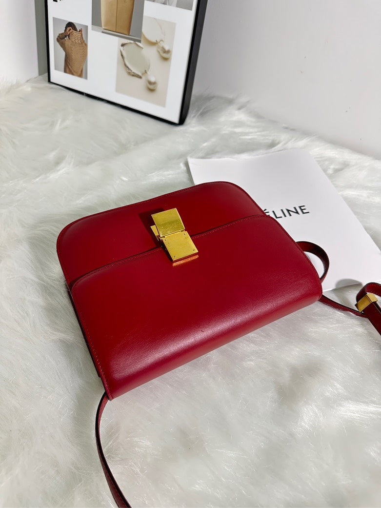 Celine Box Bag in Red Leather - Preloved Crossbody