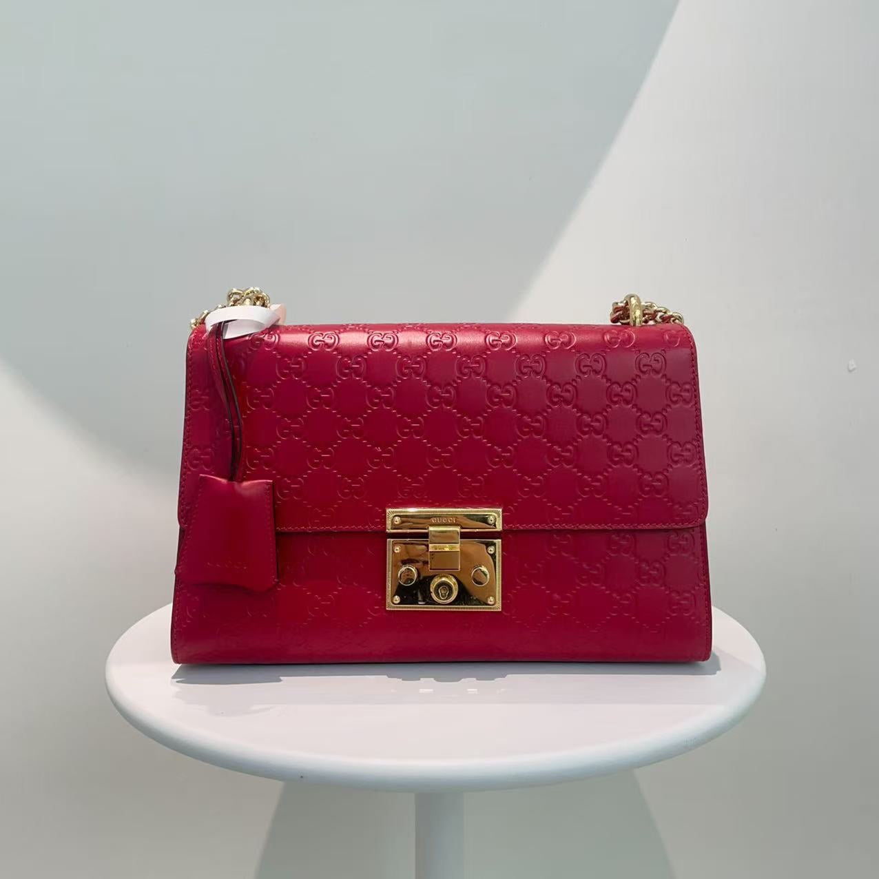 Gucci Padlock Shoulder Bag Red Leather