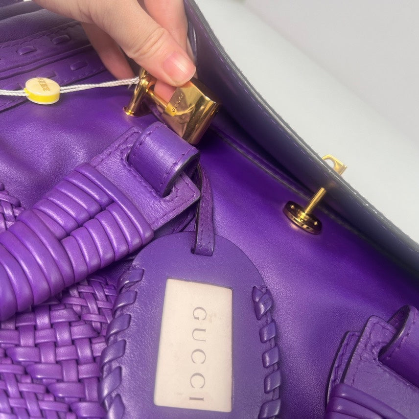 Gucci Purple Braided Leather Tote Bag