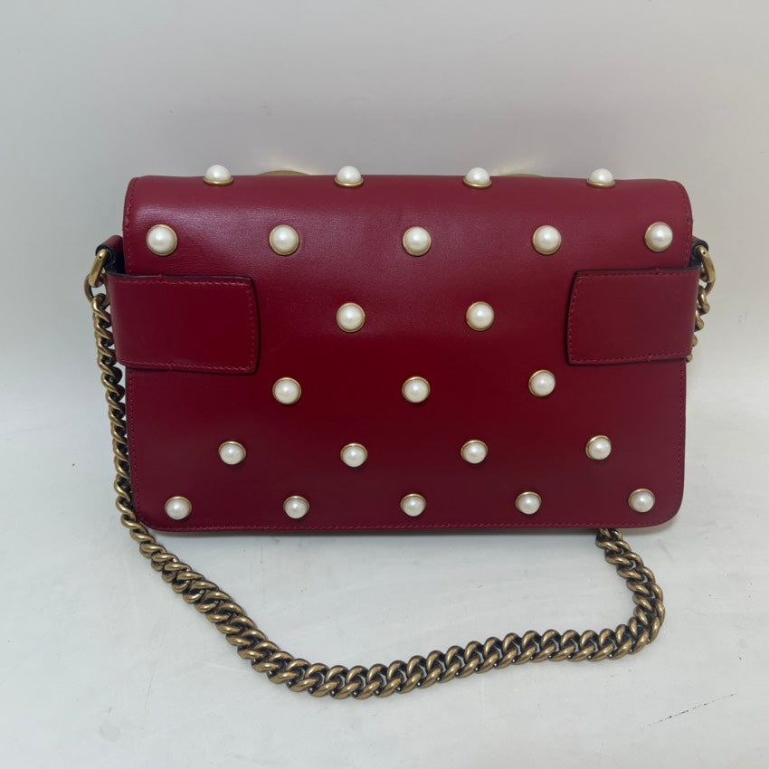 Gucci Bee-Inspired Crossbody Bag Red Leather Shoulder Bag