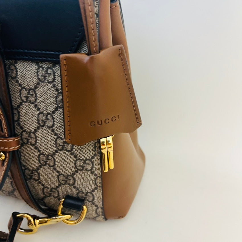 Gucci GG Supreme Brown & Black Leather Backpack
