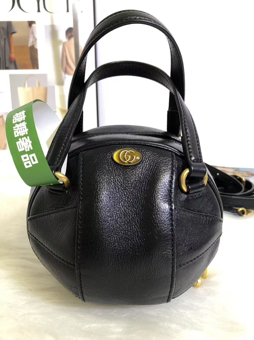 Gucci GG Marmont Black Leather Ball Crossbody Bag
