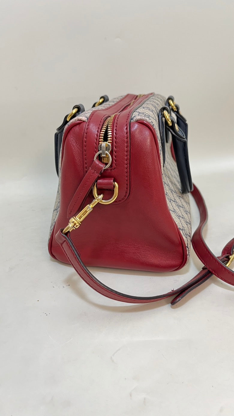 Gucci GG Supreme Red and Blue Canvas Satchel Bag