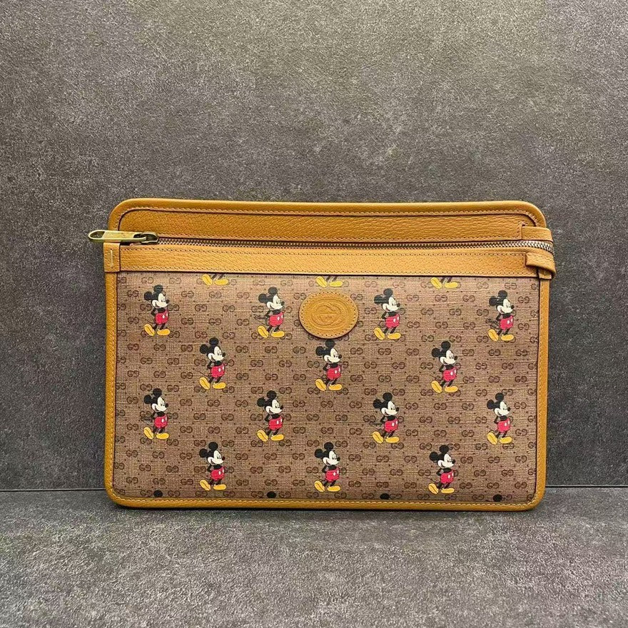 Gucci x Mickey Mouse Print Brown Canvas Shoulder Bag