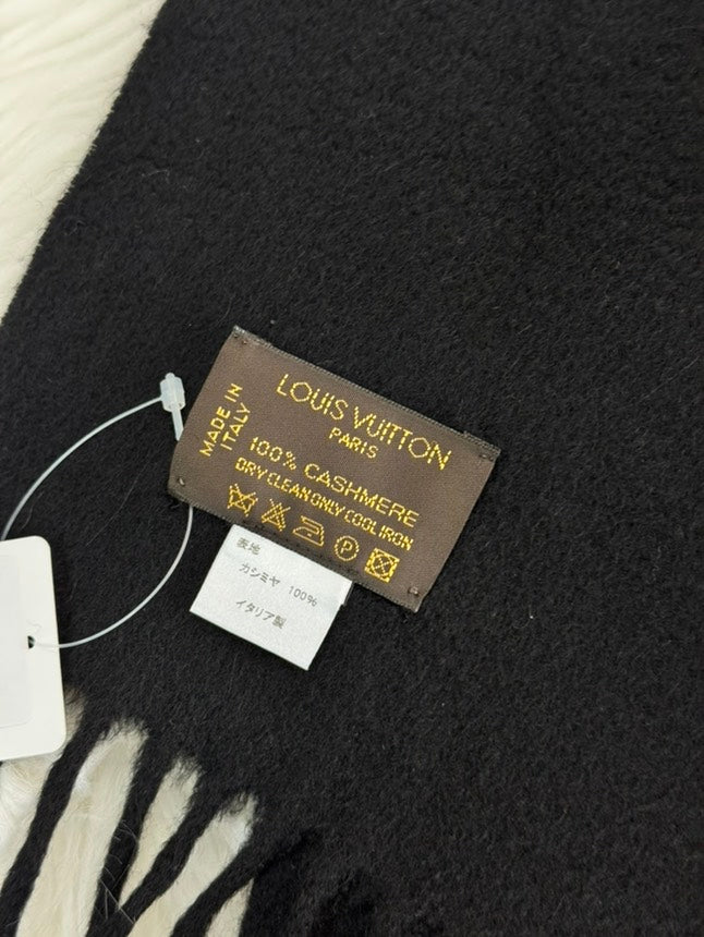 Preloved Louis Vuitton Scarf 100% Cashmere Black 140cmx33.5cm
